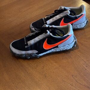 Nike Waffle Racer Crater Black and Bright Orange Athletic Shoes